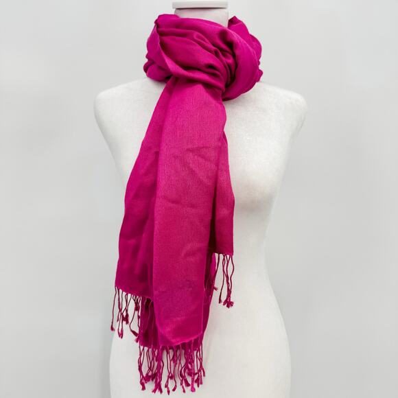 Burberry Scarf Silk Cashmere Lightweight Oversized Pink Fringe Authentic - Picture 1 of 7